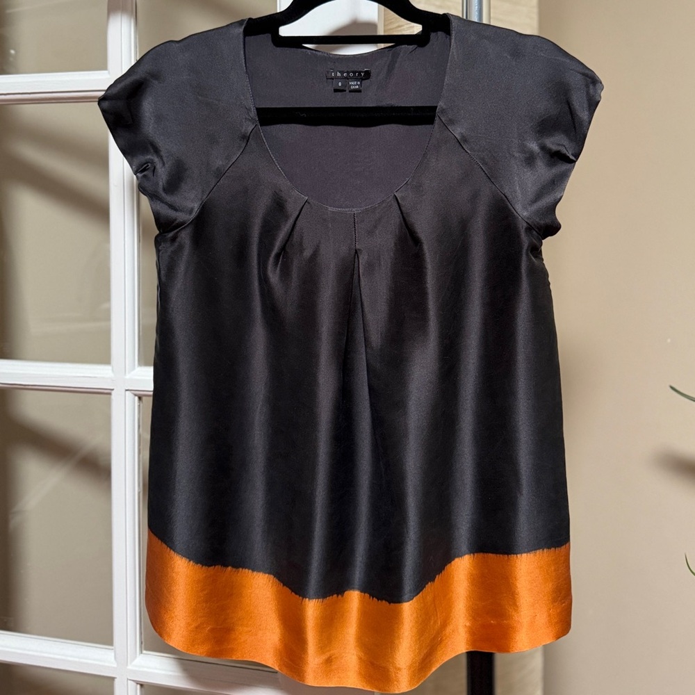 Theory Charcoal and Tangerine Blouse